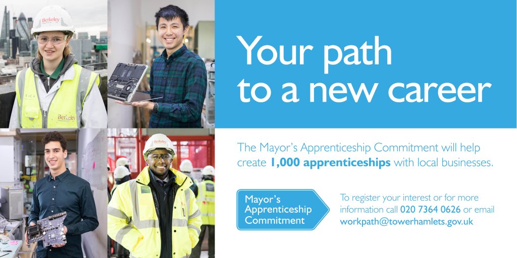 TowerHamletsNow's tweet image. .@MayorJohnBiggs is committed to creating 1,000 apprenticeships with local businesses. Register for #WorkPath now: towehamlets.gov.uk/WorkPath