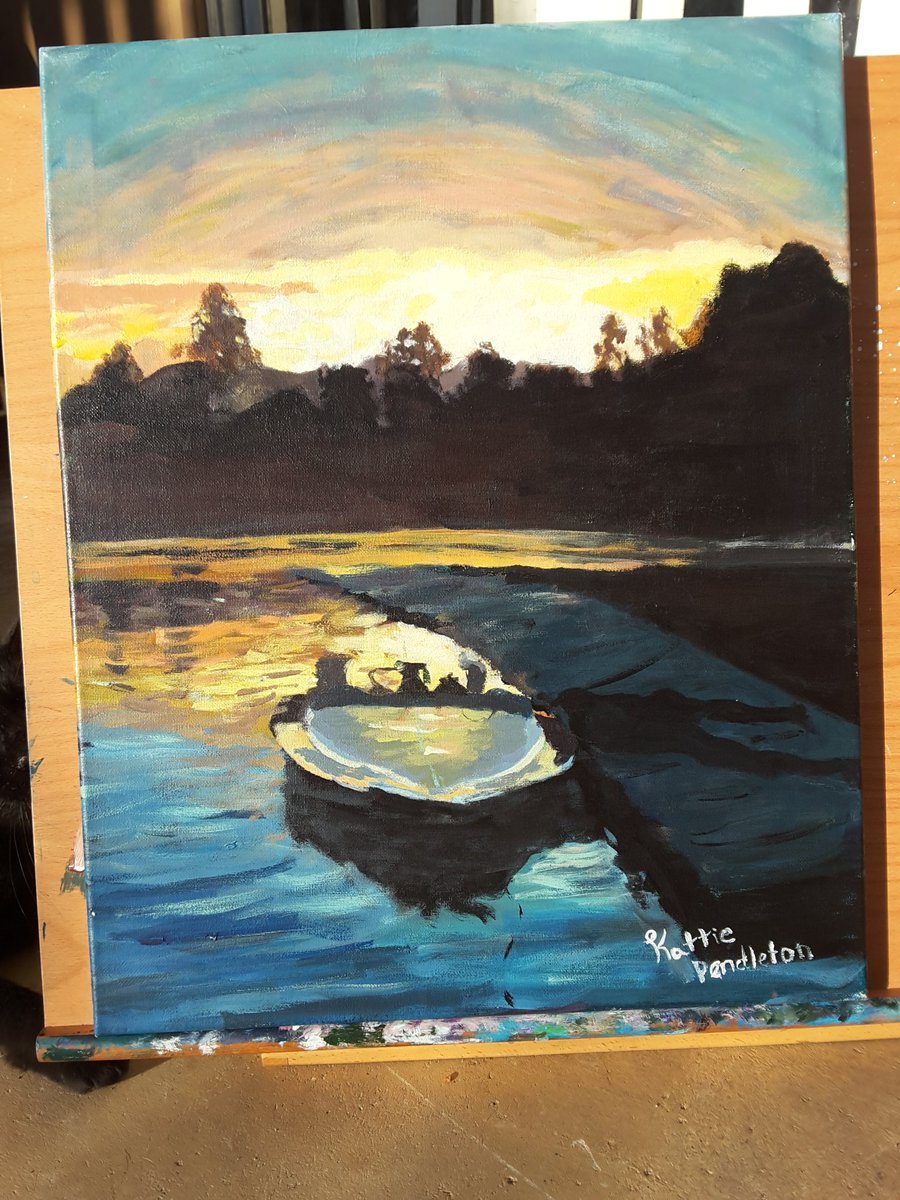 PendletonKattie's tweet photo. I got this in my college art show this summer. Made this as a Christmas present!!!  #artists #painting #paintinglandscape #paintingboats #boats #landscape #ArtLovers https://t.co/apdJ49qggw