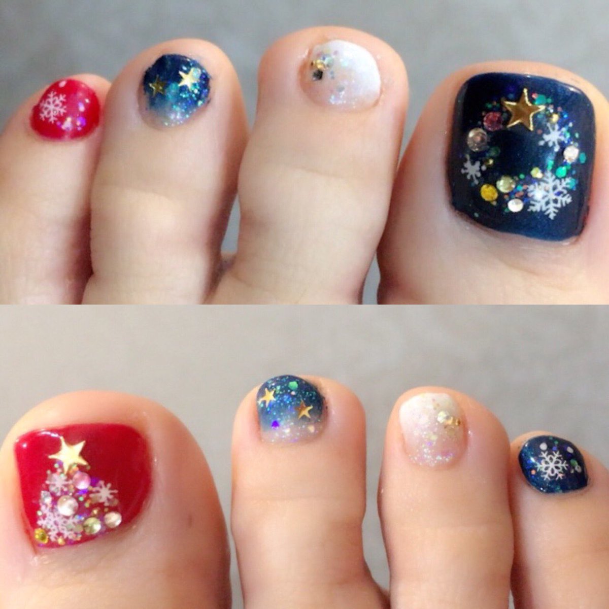 Rico Nail Twitterissa おまかせクリスマスネイル 仕事でハンドができないお客様もかわいい足の爪にクリスマスが 担当 坂井 6 000 シェラックネイル フットネイル クリスマスネイル キラキラ ルビケイト ルビケイト導入サロン ブローチェリコ リコネイル