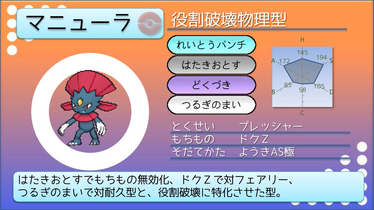 てつぼう ポケモン育てて3000匹 ポケモンusum育成サンプル やりたい放題型マニューラ つじぎりより威力の高い新技じごくづきを取得しましたが はたきおとすが優秀過ぎて ダブルならばハイボ封じるじごくづきは一考の余地あり