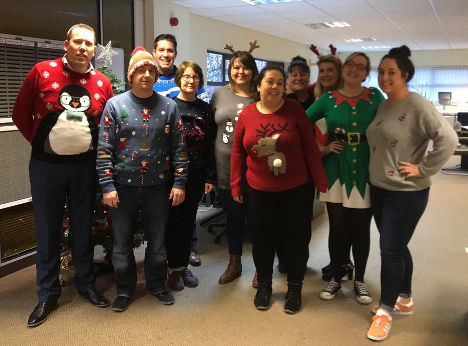 CemPressLtd's tweet photo. Christmas Jumper day at CEM has been great raising £100 for Rainbow's Children's charity! Merry Christmas 🎄#christmasjumperday2017 https://t.co/88p62zNmNI