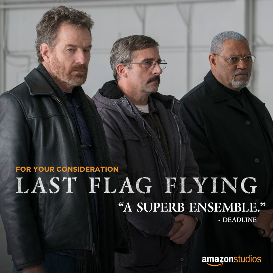 lastflagflying's tweet photo. Steve Carell. Bryan Cranston. Laurence Fishburne. What more could you ask for in an ensemble? #LastFlagFlying https://t.co/IqblKHhQOq https://t.co/kLIeXZepGX