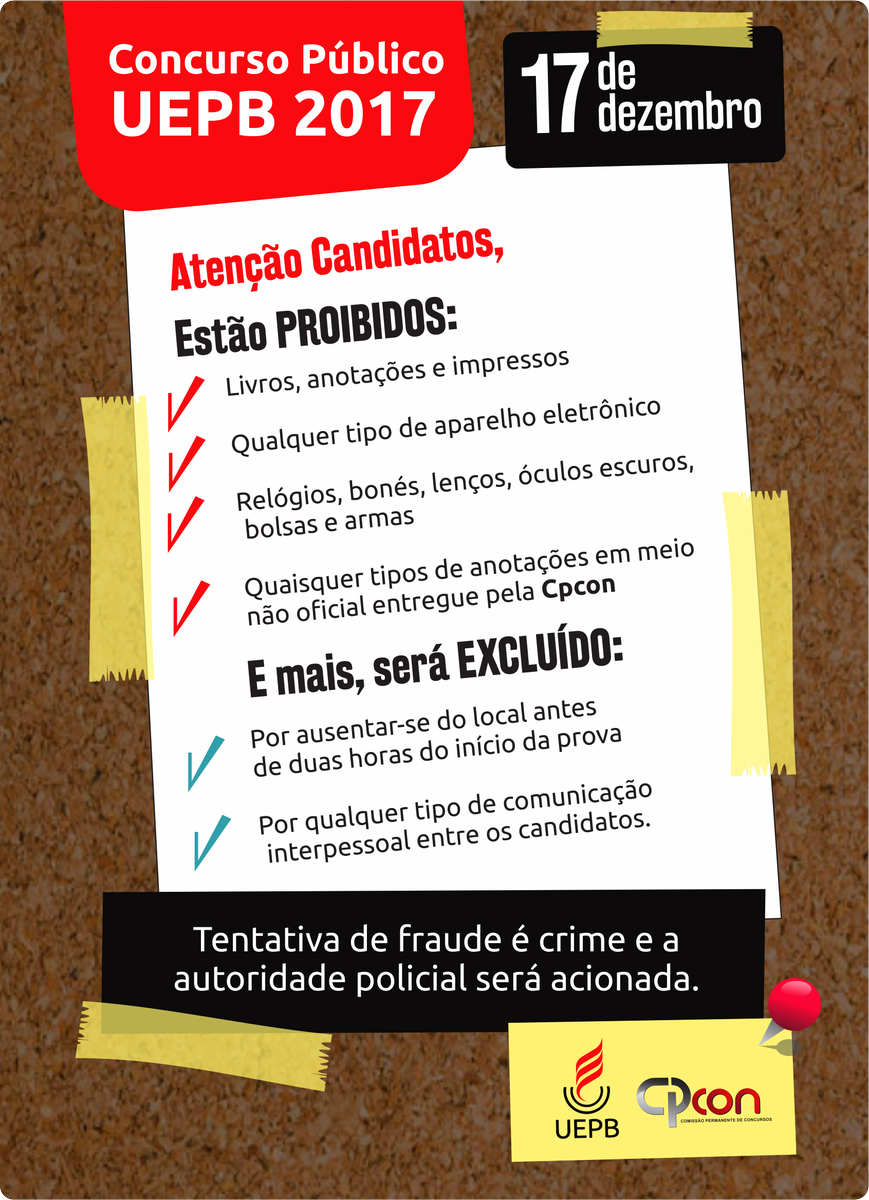 uepbonline's tweet photo. Atenção candidatos, orientações importantes!
#ConcursoPúblicoUEPB2017 #CPcon #UEPB https://t.co/Fo1NnaVXF4