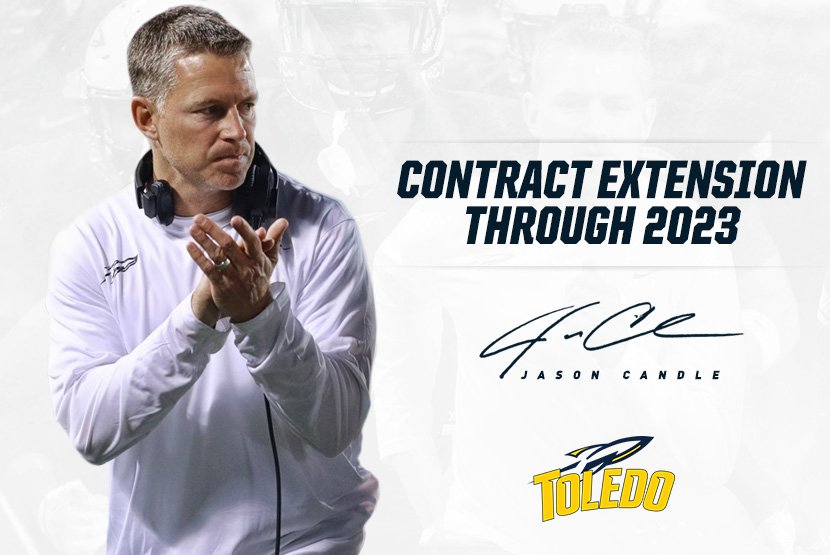 ToledoFB's tweet photo. Toledo Head Coach Jason Candle signs contract extension through 2023 season. #GoRockets @CoachCandle

https://t.co/iezAS2bxtX https://t.co/Iru71xw6dt