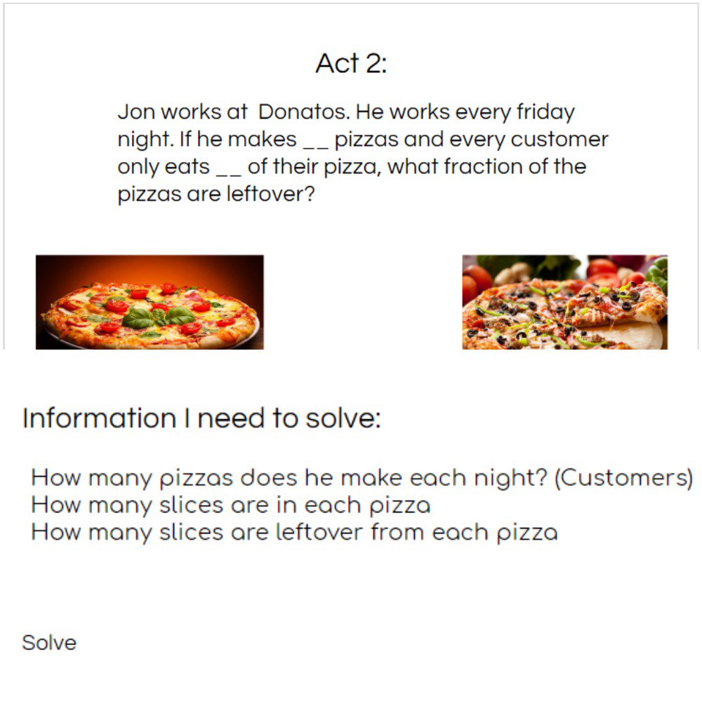 Mrsablund's tweet image. Fractions day 2 with #numberlesswordproblems and #3acttask to see what students know as a pre-assessment AMAZING THINKING HAPPENED also #whichonedoesntbelong @zearned and @SteveWyborney area tiles- fun day friday! @gfletchy @bstockus @WestCler @mathbarb @CloughPikeElem #WCLearns