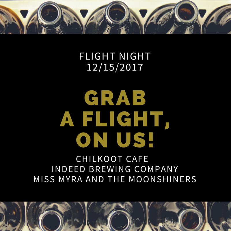 ChilkootCC's tweet photo. It’s Friday, y’all, which means it’s Flight Night! Give this post a like and bring it with you tonight for a free flight of beer from @indeedbrewing. Miss Myra and the Moonshiners are bringing the entertainment at 6. We hope to see you here. https://t.co/nPaAVrKTgd