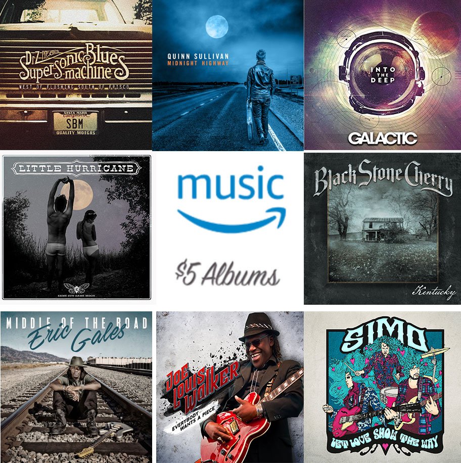 Now through Dec 28, you can download any of these amazing MLG albums for only $5 from <a href="/amazonmusic/">Amazon Music</a> in the US ONLY.  amazon.com/b/ref=dmm_hp_b… <a href="/QuinnSullivan1/">Quinn Sullivan</a> <a href="/EricGalesBand/">Eric Gales 🎸</a> <a href="/littlehurricane/">little hurricane</a> <a href="/BlkStoneCherry/">Black Stone Cherry</a> <a href="/SIMOtheband/">SIMO</a> <a href="/GalacticFunk/">Galactic</a> <a href="/SupersBluesMach/">SuperSBluesMachine</a>