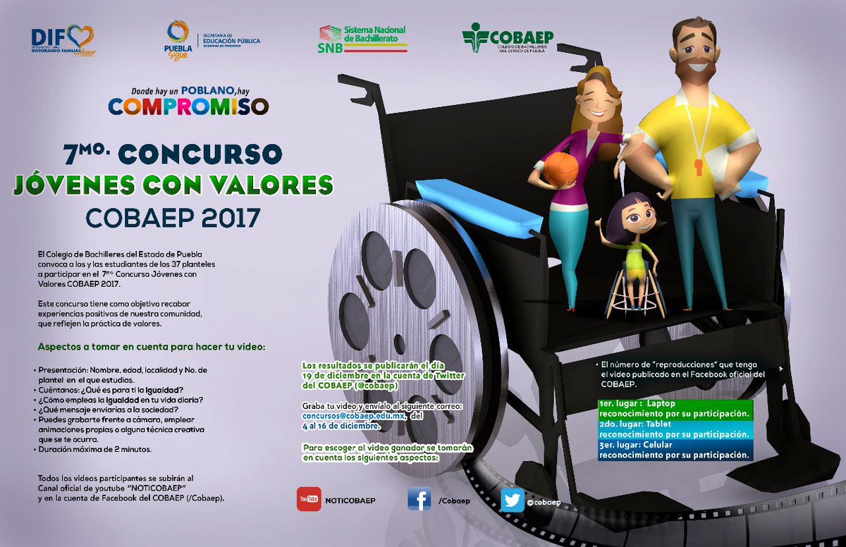 cobaep's tweet photo. Como parte de la campaña "Donde hay un Poblano, hay Compromiso", invitamos a las y los alumnos de los 37 Planteles del @cobaep a participar en el 7mo concurso #JóvenesConValoresCOBAEP, donde promovemos el valor de la IGUALDAD. #PueblaConIgualdad
¡Consulta las bases y participa! https://t.co/xvlXKVf85F