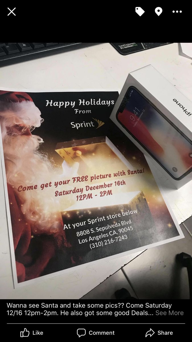 Wanna see and take a picture with Santa?? Come Saturday 12pm-2pm at your local Sprint Store at 8808 S Sepulveda Blvd Los Angeles 90045