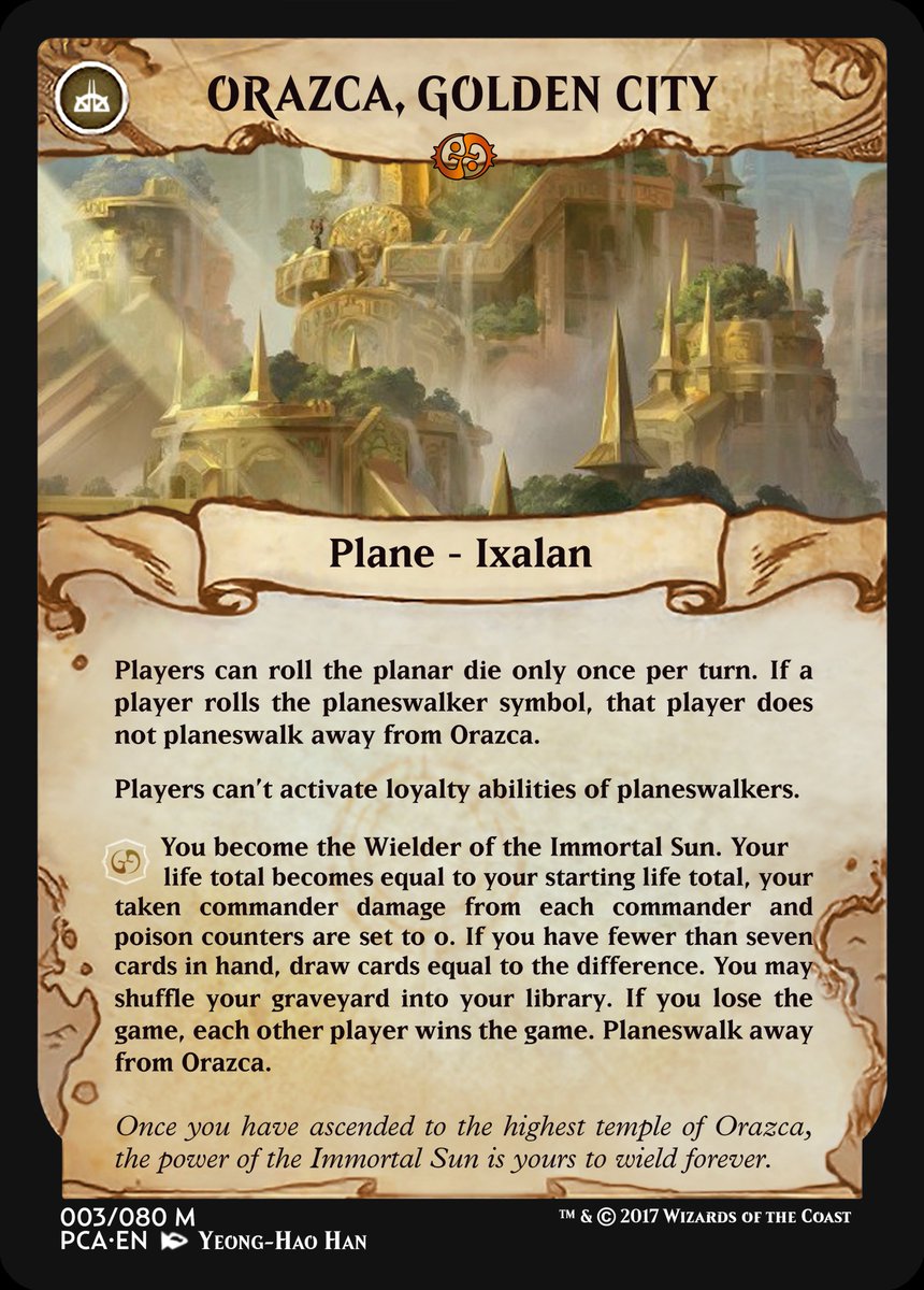 cmdradventures's tweet photo. My interpretation for Orazca :)
Thought it would be fitting to have it introduce a third way to become a midgame-Archenemy in #CmdrAdventures!
Added some new Planes to the list: https://t.co/LRJyhLrPOe
#CMDR #MTG #EDH #MagicTheGathering #Planechase #Ixalan #Orazca #Quests https://t.co/efgm7CUuZt