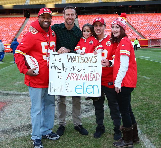 Chiefs's tweet photo. The moving story behind the Watsons of @TheEllenShow fame, and their journey to Arrowhead: “It was just unreal.”

➡️ https://t.co/eS0VbMD5d2 https://t.co/tJcetop3a8