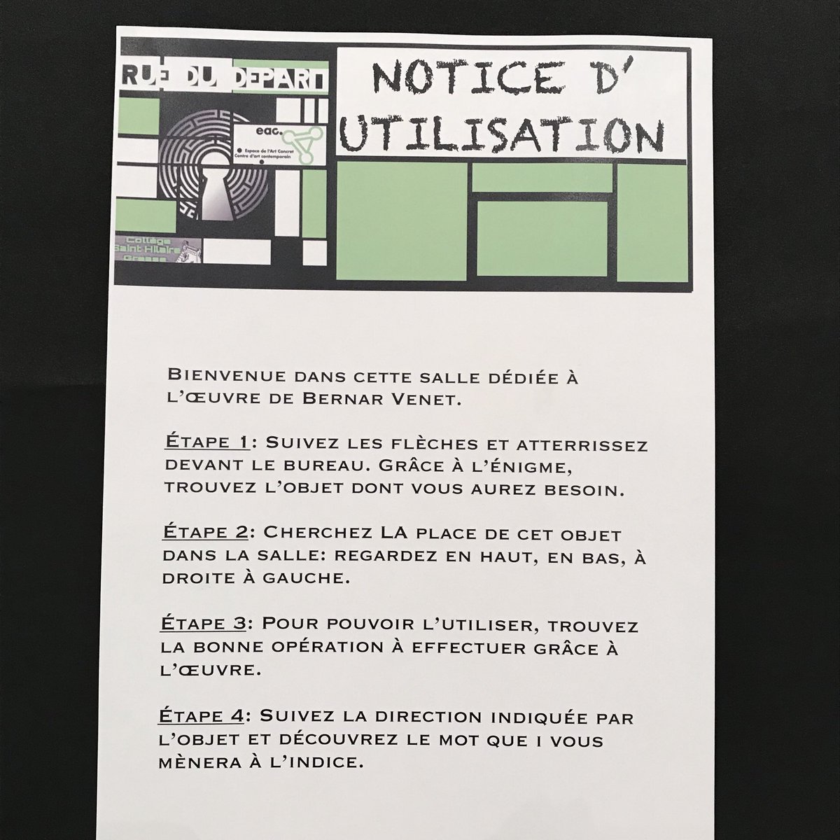JR_Arts_06's tweet photo. #ruedudepart @art_concret /collection #Honegger +un escape game conçu par la 4ème du collège St-Hilaire #Scénarisation #mise en espace #Réflexion sur les métiers rencontrés durant le workshop débuté hier matin#PEAC parcours avenir /A 👀jusqu’au 7 janvier !!!! https://t.co/4dfXadYzap