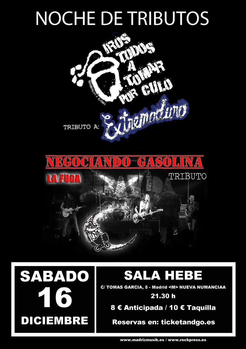 irostodos's tweet photo. Mañana en el Hebe daremos el último bolo de 2017 junto a Negociando Gasolina (tributo a La Fuga). 3h de #lafuga y #extremoduro https://t.co/BvlhT6EwKE