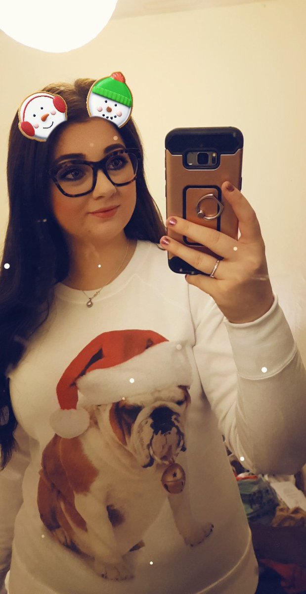 BullyMagic's tweet image. This be Jess's Christmas jumper for work. As you can see us #britishbulldogs played a part in her choice
