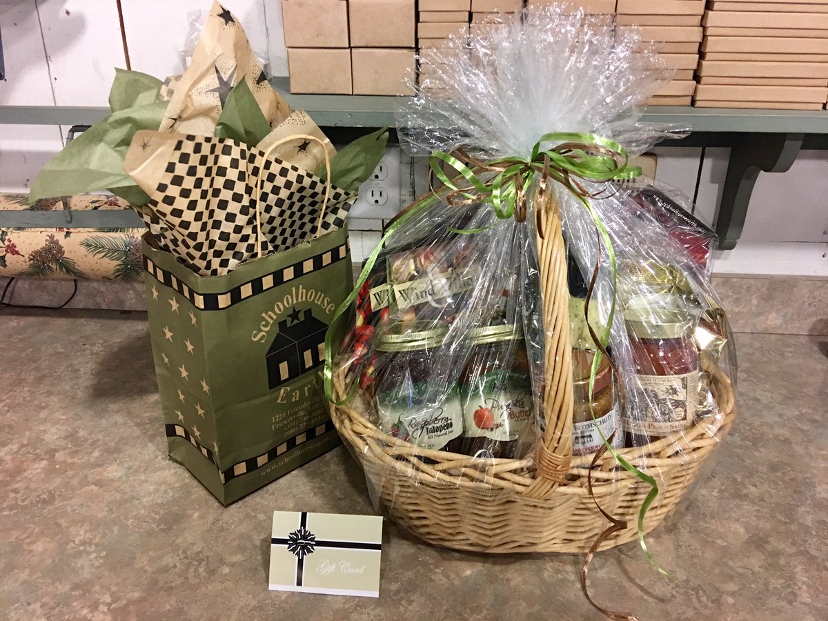 Schoolhousearth's tweet photo. We have gift cards and gift baskets available for the holidays! Stop by either location! #SchoolhouseEarth #GourmetAndMore https://t.co/d3qLMUmekh