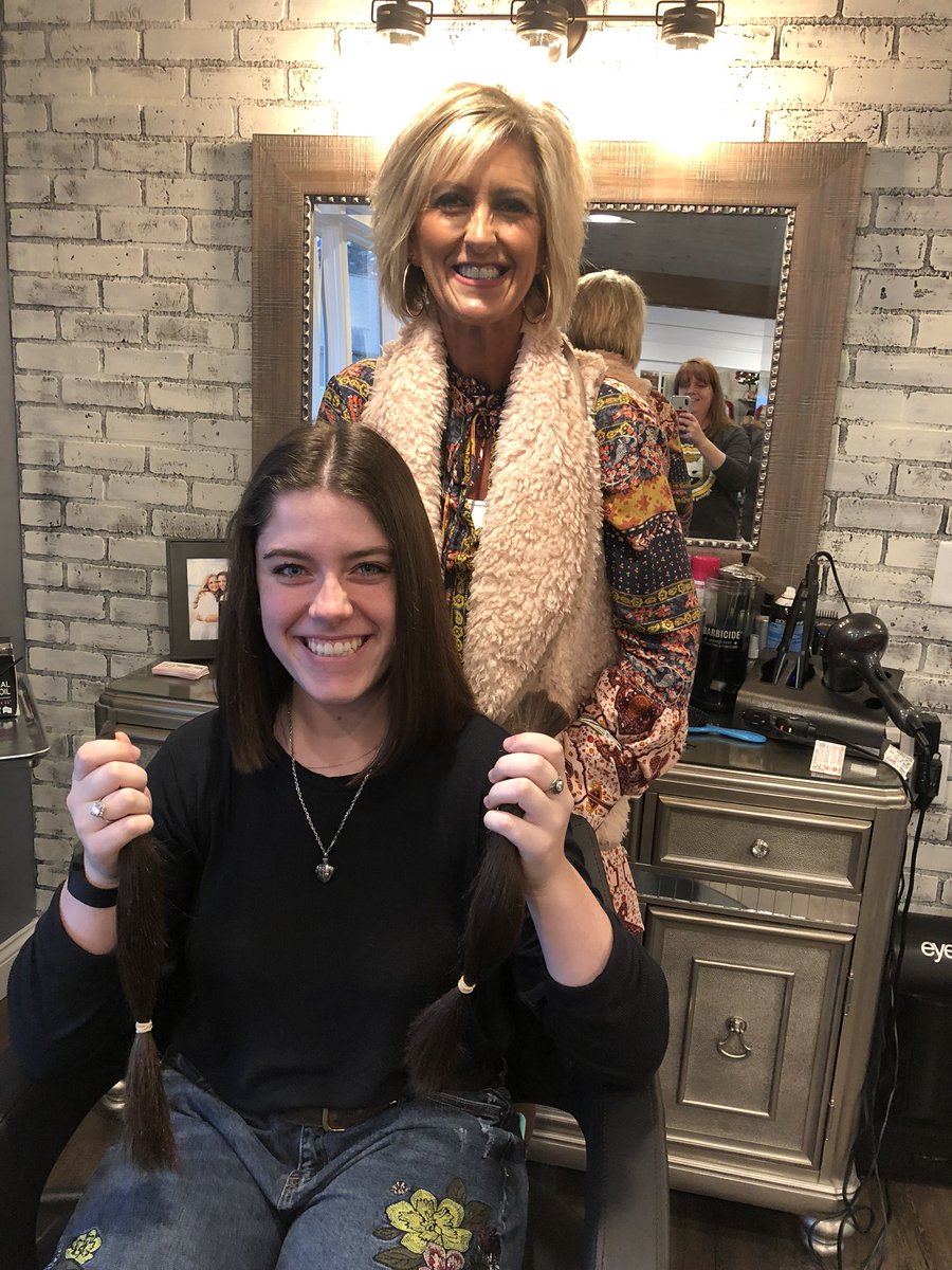 Batcole's tweet photo. Cole’s big sis @lmwinnefeld was thrilled to donate 12” of her hair in honor of her little brother! #colesbirthdayofcaring #batcole https://t.co/AMfgshN6rc