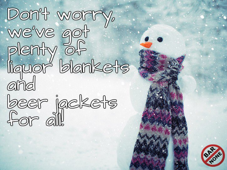 BarNoneNYC's tweet image. Let’s be honest, alcohol will make you just as warm as a blanket on the couch AND is a whole hell of a lot more fun!
$3 Bud cans
$4 Bud Lt draft
$6 Well drinks
$7 Bud can and shot of Jack
$12 Bud can buckets