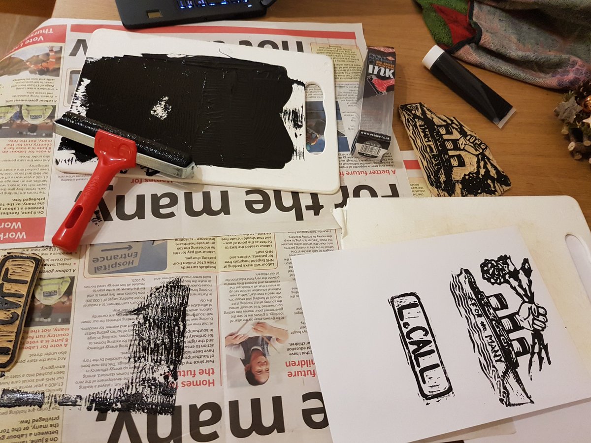 coxfordlabour's tweet photo. Friday night at Coxford Labour HQ: Linocut prints for Labour members in the ward! #forthemany @soton_labour https://t.co/aPLvHRPRL7