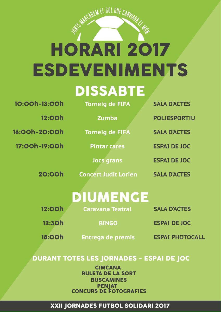 FutbolSolidari's tweet photo. Descanseu bé que ens espera un cap de setmana de molta activitat! 🙌 #ThiaroyeApren #JFS2017 @escolapiamataro @escolapiacat @esplaisMCECC @ecolespies @esportmataro https://t.co/rgwwiYc5SV