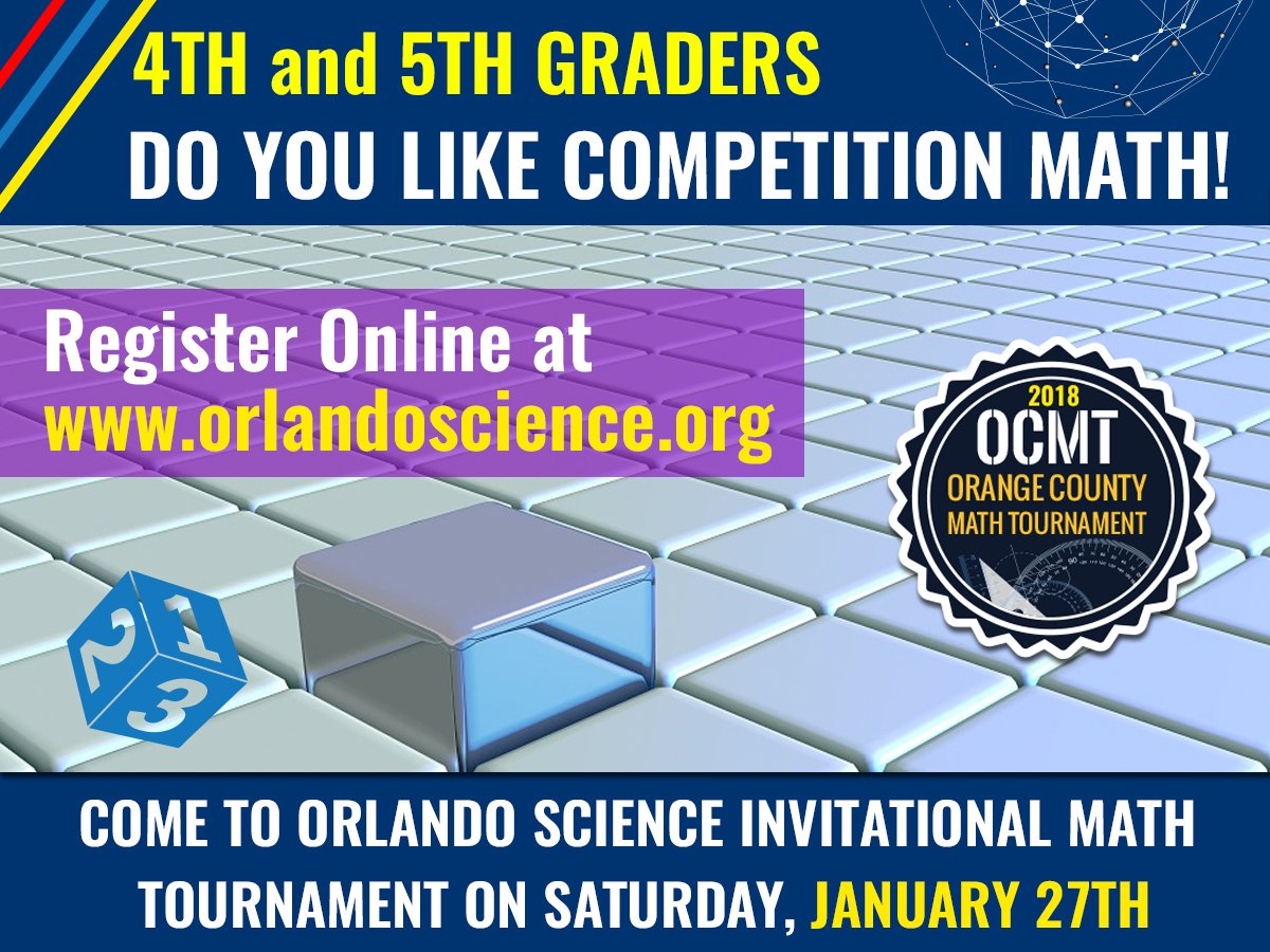 OrlandoSciMH's tweet image. Do u want to take a challenge? Join our annual Orange County Math Tournament! @MATNatlOffice @orlandomathcir @MATHCOUNTS #CompetitionMath #Mathematics