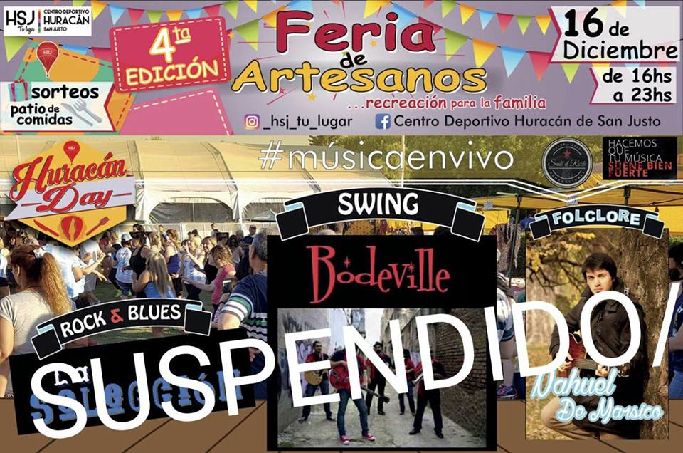 #ATENCIÓN RE PROGRAMACIÓN DE LA #FERIAHSJ POR RAZONES CLIMÁTICAS ‼️🌨️☔️💨
Los esperamos el 13/01 Pronto toda la info!!