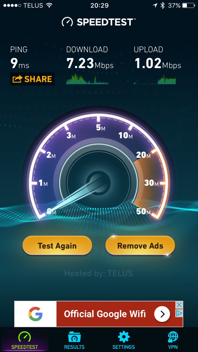 BenderRB's tweet photo. @TELUSsupport less than 1/5th of normal speed. What's up? https://t.co/GqQw0hHAEN