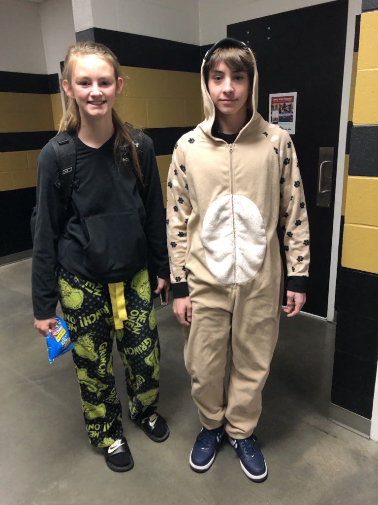 hannerpj's tweet photo. We had a lot of participation in our KABMS KRIS KRINGLE SPIRIT DAYS today. Today was LONG WINTERāS NAP - Wear your pajamas. Thanks for appropriately participating! #KABMS ROCKS https://t.co/ty1ztHneiS