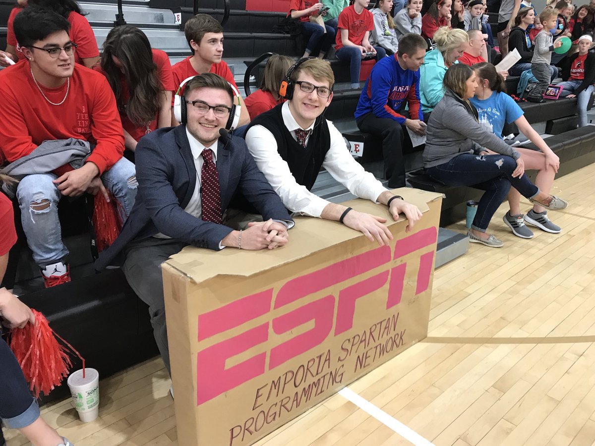 DSherwoodSJ's tweet photo. .@lil_schellfish and .@mcbroom_isaac the announce team for tonight’s games against Topeka High. #kpz https://t.co/7OrtmSAsHu