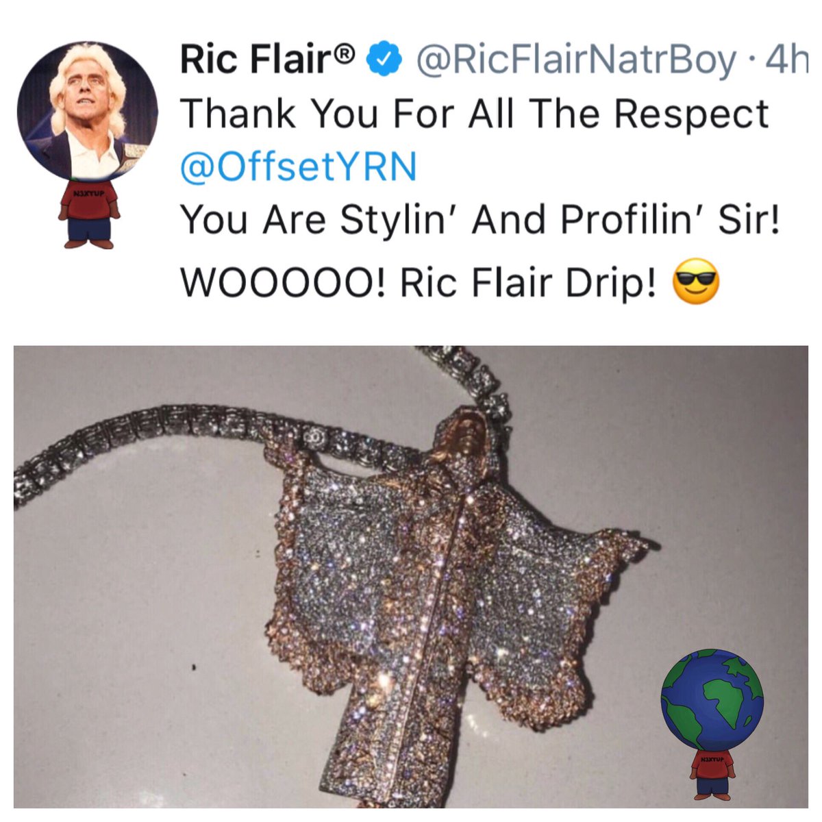 N3xtup_Magazine's tweet image. Rick flair Biggs up offset for putting him on his new chain. What do you guys think of the peace 🔥🔥 or 👎👎 #commentbellow