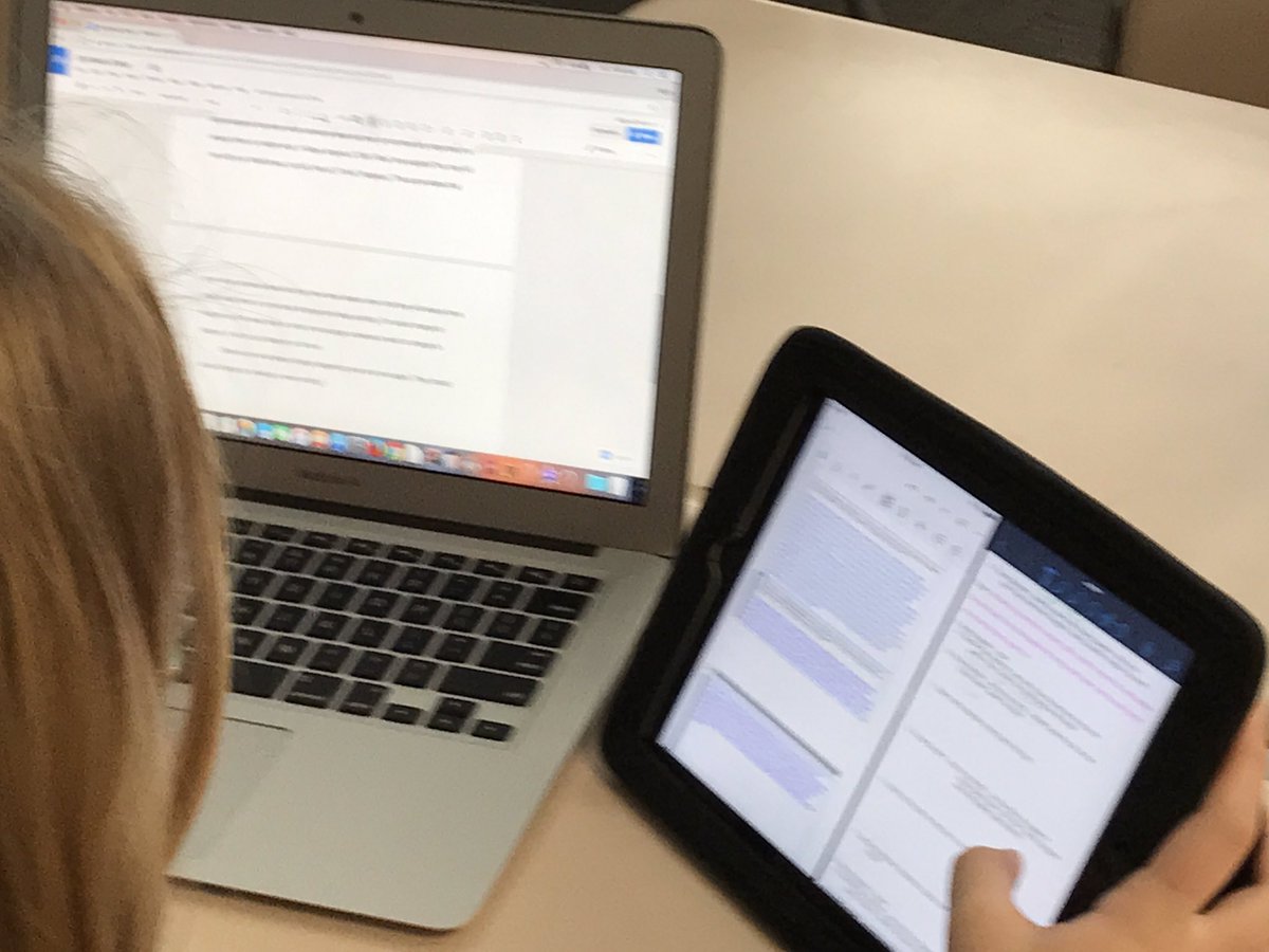 BonnieButellHun's tweet photo. Multi-tasking: Laptops, paper notes, Notability, Google docs, iPad split-screen used for process writing #synthesis  #Eng9 #BulldogBoast https://t.co/BIopMd70pd