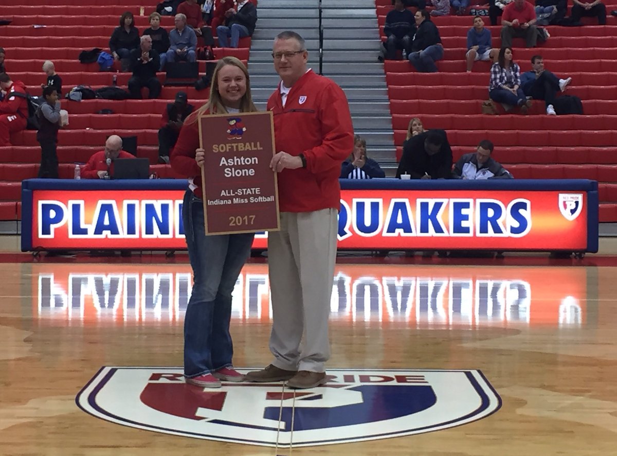 RedPride_SB's tweet photo. Ashton Slone was recognized tonight for the Wall of Honor. Very proud of this former Plainfield Alum and 2017 Miss Softball recipient. Her future is bright at Miami University of Ohio. #QuakerFaces #Ubuntu https://t.co/HDey6sQ7bx
