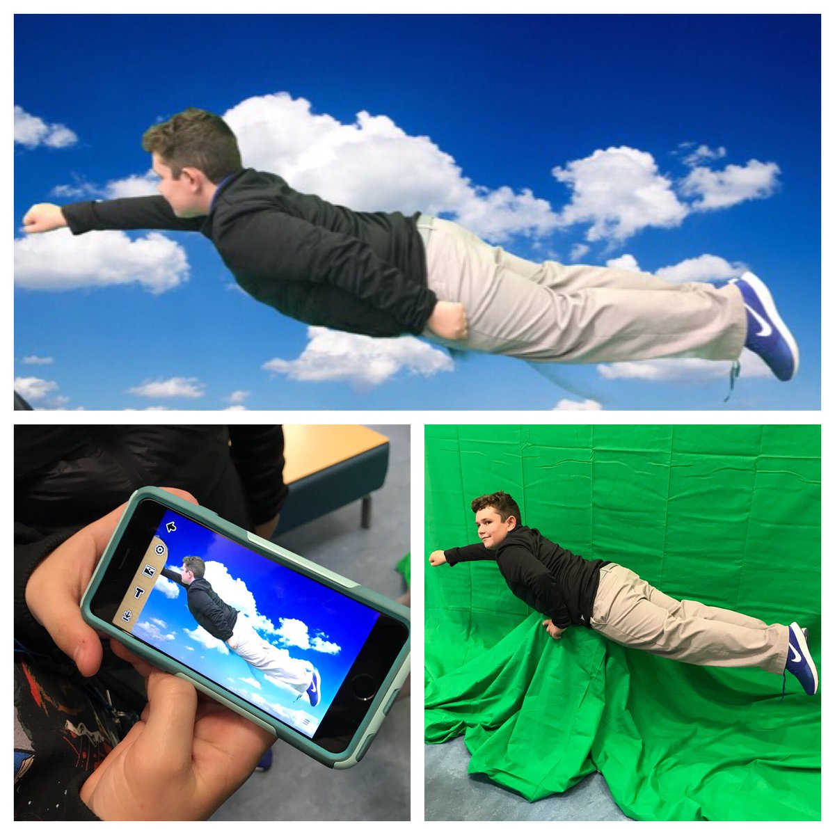 TaylorLibrarian's tweet photo. I didn’t attend #aasl2017, but I saw your slide presentation and was inspired. Our brand new #greenscreen went up yesterday. Look what they did today. @debschi @jane_librarian @mluhtala https://t.co/divk5BXg2g