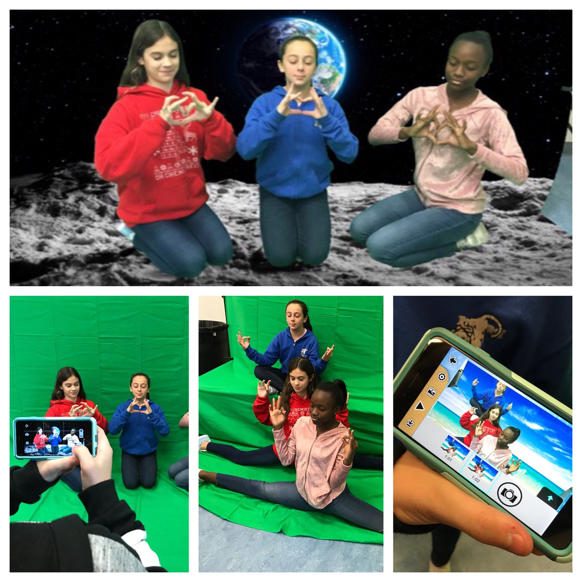 TaylorLibrarian's tweet photo. I didn’t attend #aasl2017, but I saw your slide presentation and was inspired. Our brand new #greenscreen went up yesterday. Look what they did today. @debschi @jane_librarian @mluhtala https://t.co/divk5BXg2g