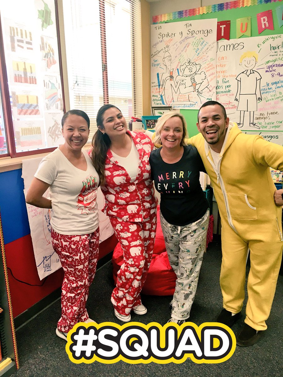 MaestraSerrano's tweet photo. Third grade teachers happy on #pajamaday @BosLangAcademy @BradburyDarci @maestraMrsV @OscarCStaton @CajonValleyUSD https://t.co/89P5W76Rh6