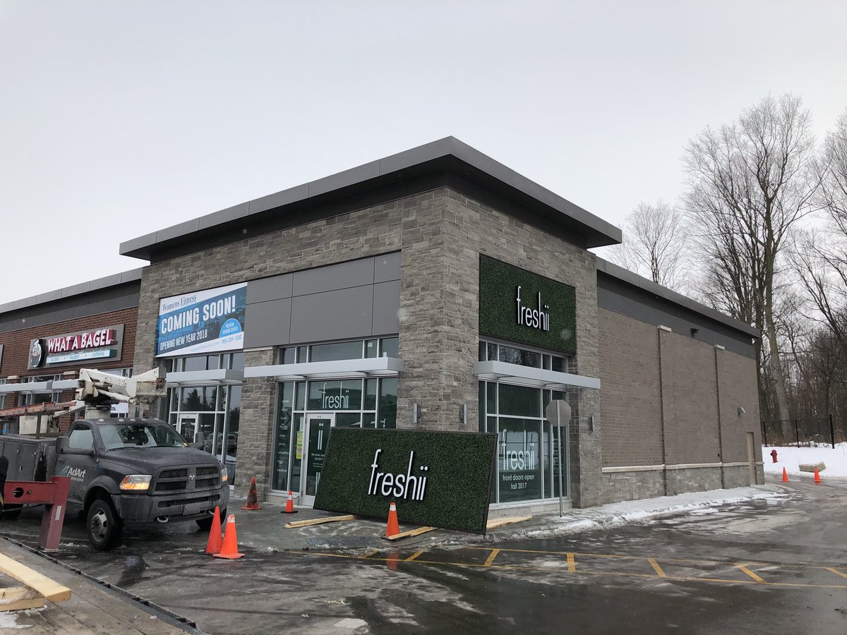 FreshiiAjax's tweet photo. Our Freshii signs were installed today.  Very exciting day. Great work by @Ad_ArtFab 🙂 #Freshii #FreshiiAjax #EatEnergize https://t.co/TZSOZ4kXQl