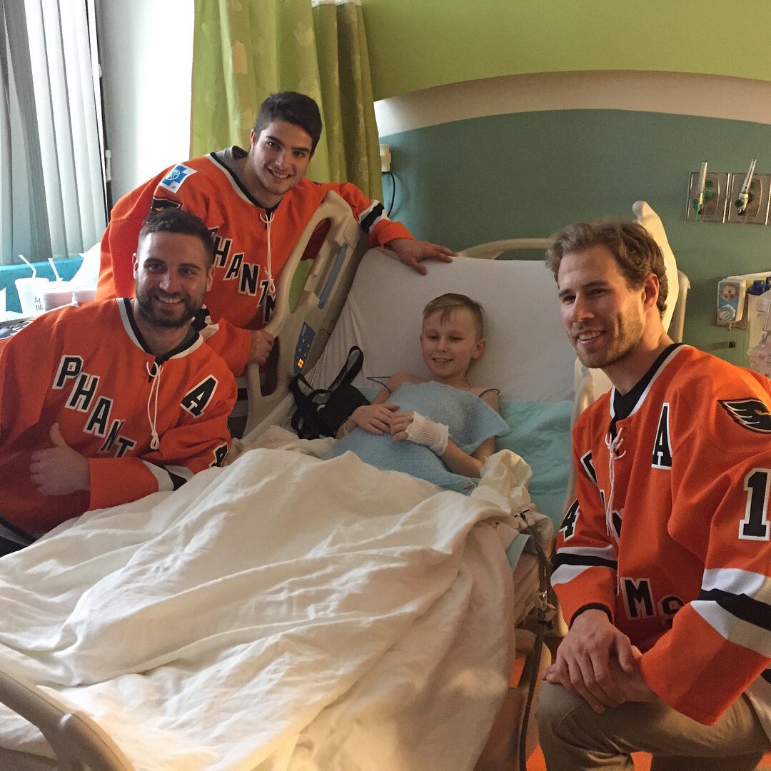 LVPhantoms's tweet photo. Earlier today, #LVPhantoms TJ Brennan, Corban Knight (@CorbanKnight) and Danick Martel (@martel2626) took part in a hospital visit to help put smiles on the faces of children this holiday season. https://t.co/ylTmZaIIBO