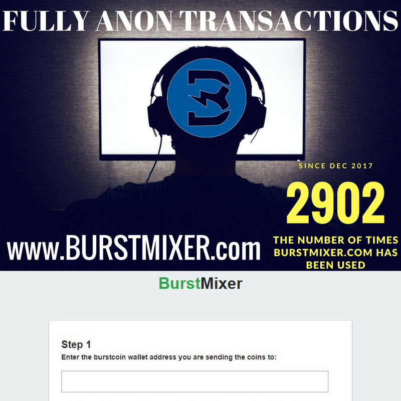 AdamGuerbuez's tweet photo. The First BURST COIN Mixer (Tumbler) Has been gaining traction in the markets! After High Demand, https://t.co/9bzZl1ep5j is being used every day by many who demand fully anonymous transactions to conduct their business. $BURST #bitcoin #burstnation https://t.co/UKIMmDwjyo
