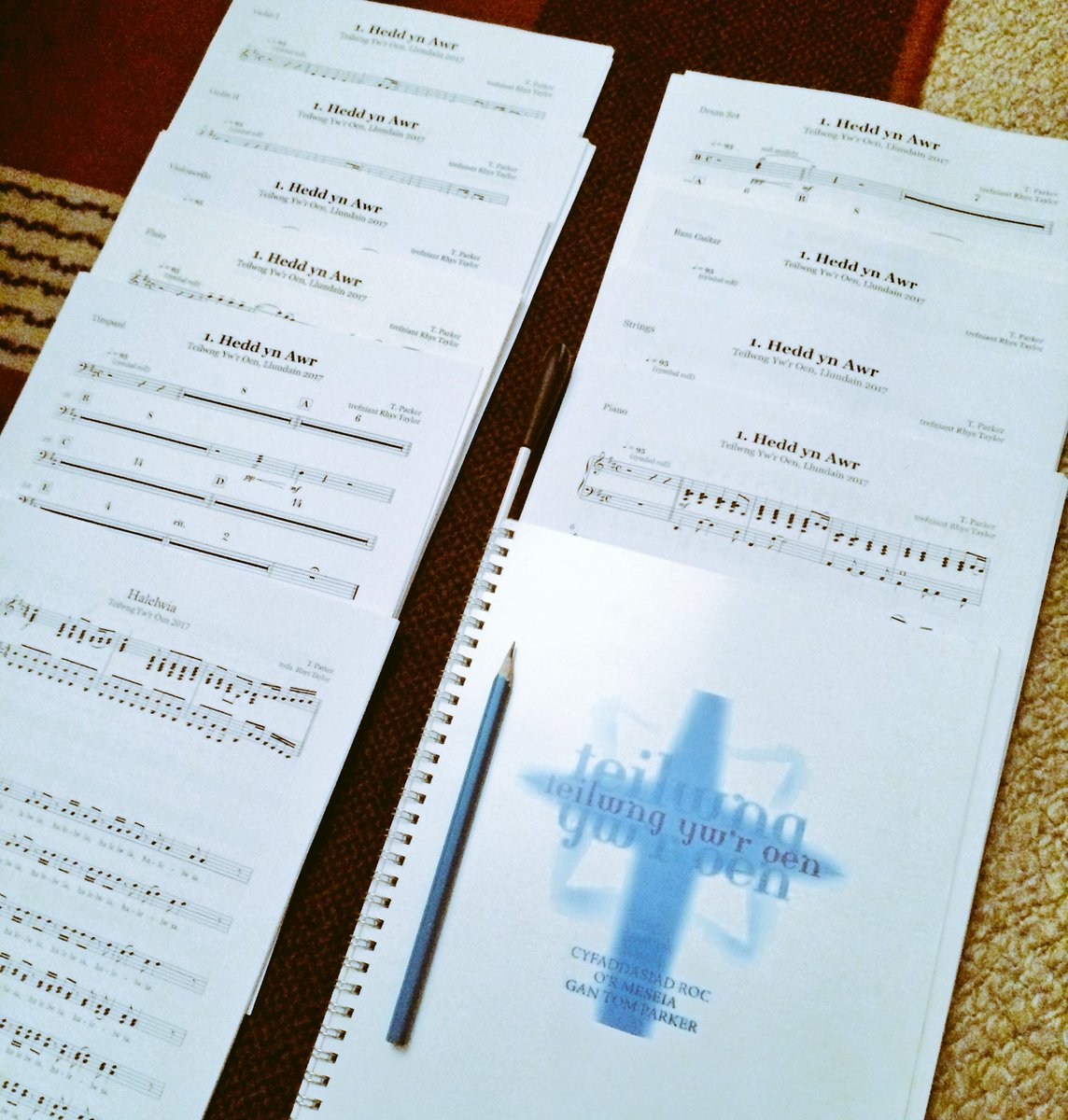 richard_vaughan's tweet photo. Rhannau'r band wedi eu printio ac yn barod amdani fory!! @CorYGleision 
Band parts printed and ready for action with @welshsession tomorrow!

Dewch yn llu! Come along if you can!
#TeilwngYwrOen #CodiTorTab https://t.co/EUpo7x4t21