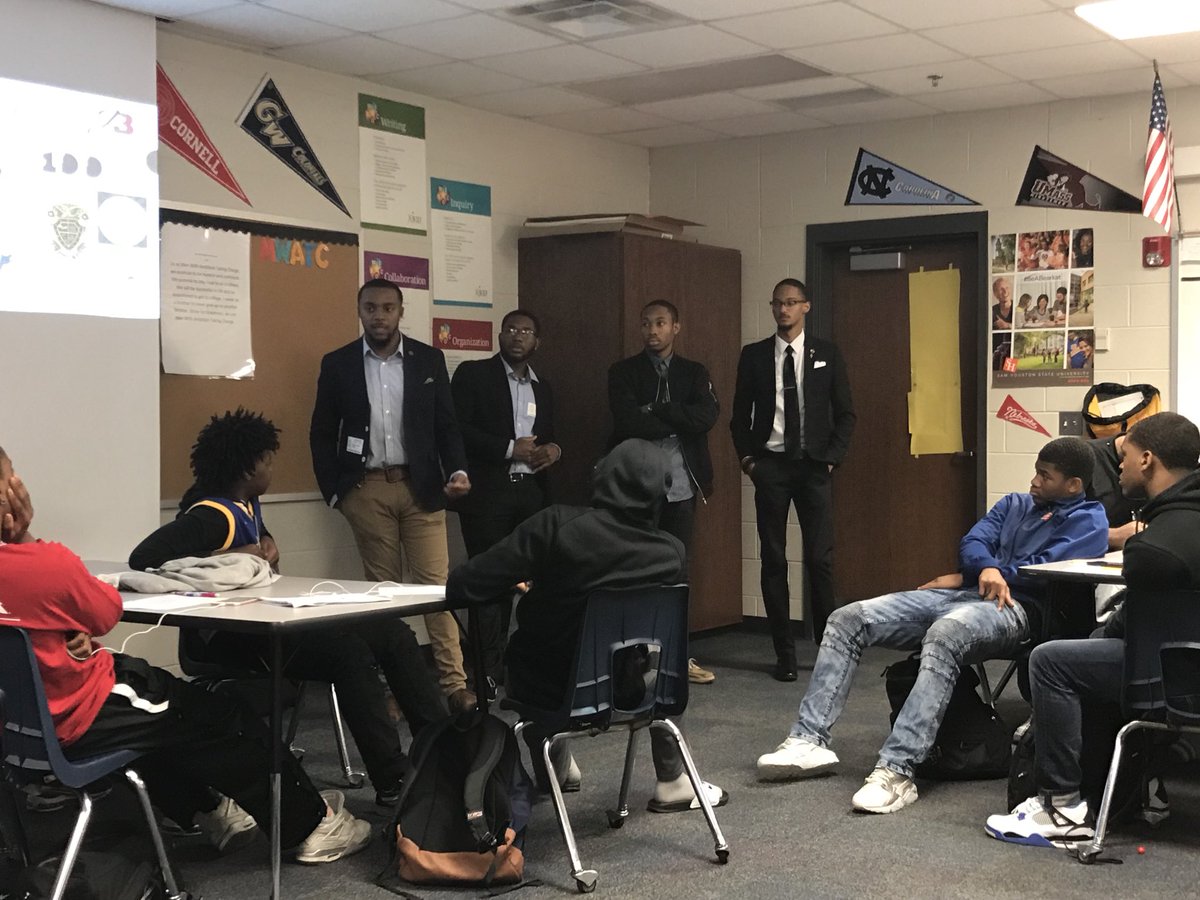 MWATC's tweet photo. Today these 4 men from @Morehouse came to our classes to speak about their collee experiences with our All-Male AVID classes. These young men we AMAZING!! @TimberviewAVID https://t.co/Z5E1YyEfbS