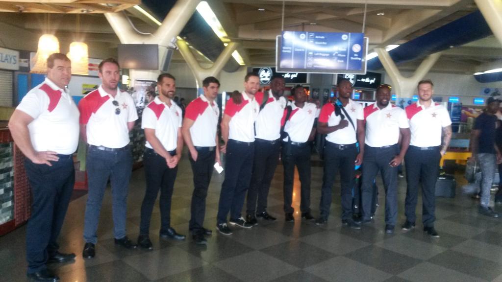 ZimCricketv's tweet photo. @ZimCricketv squad has checked in and now ready to fly out to SA for the historic four-day Test against @OfficialCSA in PE. But first port of call is Paarl for three-day practice match. Safe travel and good luck, boys! #SAvZIM https://t.co/Z4u2P9bHu7