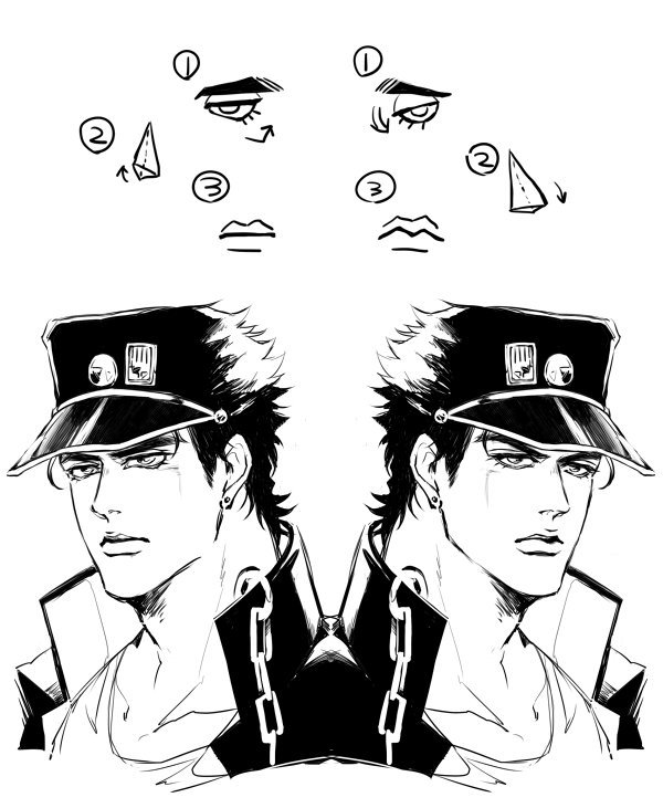 承太郎のタレ目と眉形のパターンと、鼻、上唇の形について。 
