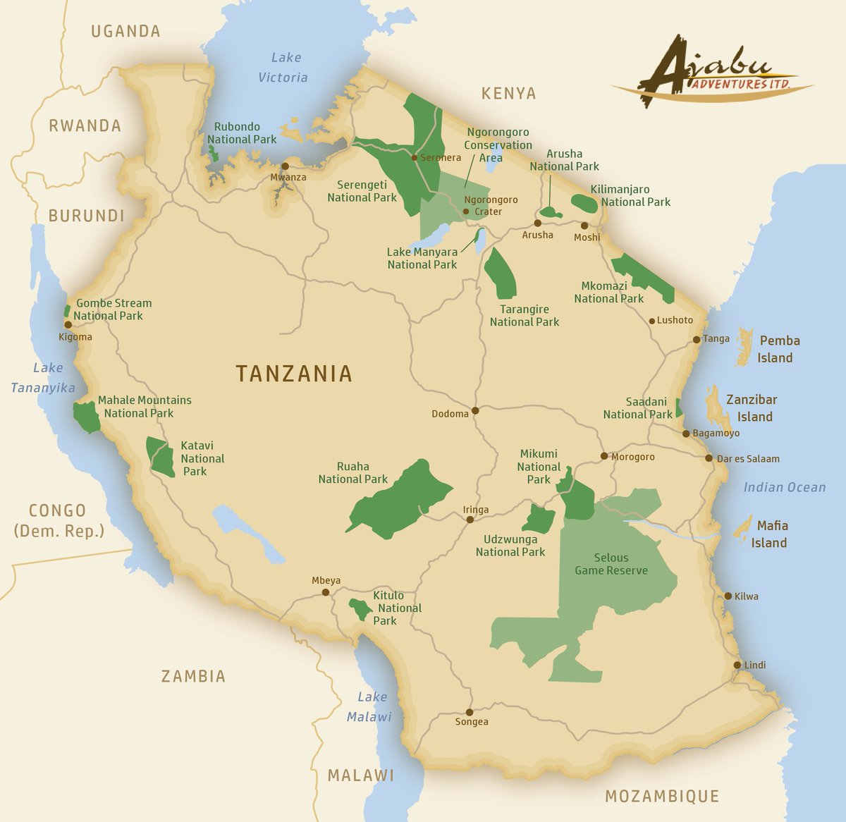 Карта танзании с национальными парками