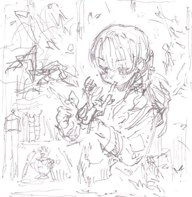 さっきのパイプガール(memento lucem)のラフです。雑すぎィ! 