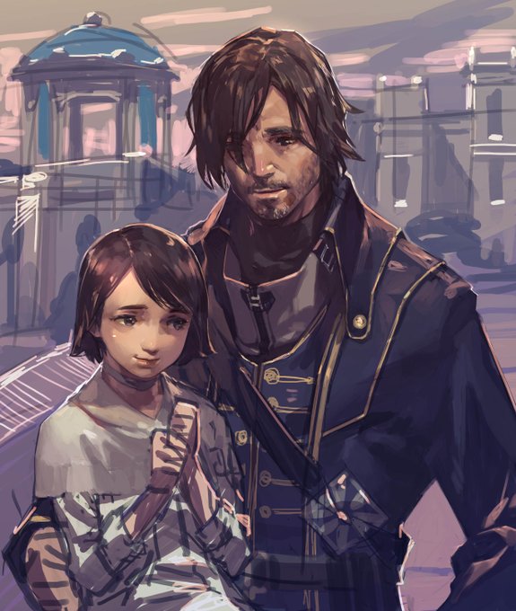 ディスオナード1、2のコルヴォとエミリーを同じ構図で描こうとしているモノです。ディスオナードのイメージボートクッソカッコいい… 