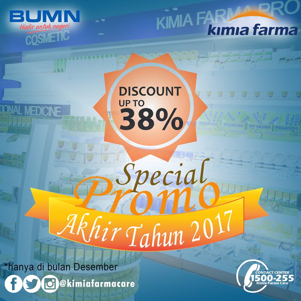 Yuk ke Apotek Kimia Farma terdekat dan dapatkan Special Promo Akhir Tahun dengan DISCOUNT sampai dengan 38%. Semoga sehat selalu, Sahabat :)

#PromoKaef #KimiaFarma