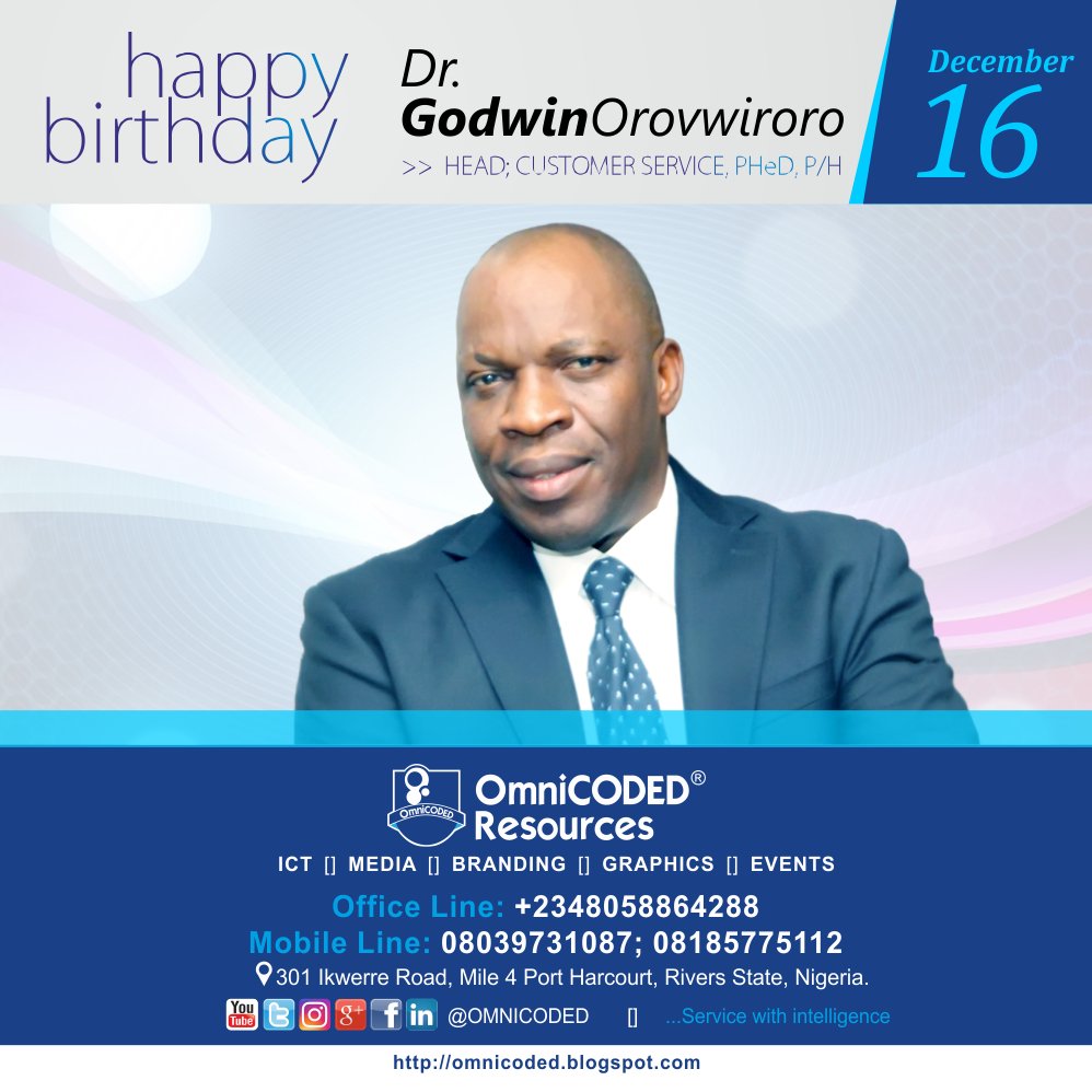 meetchrissamuel's tweet photo. Happy Birthday to the head of customer service of Port Harcourt Electricity Distribution Company, Dr. Godwin Orovwiroro https://t.co/AFPxDoG06P