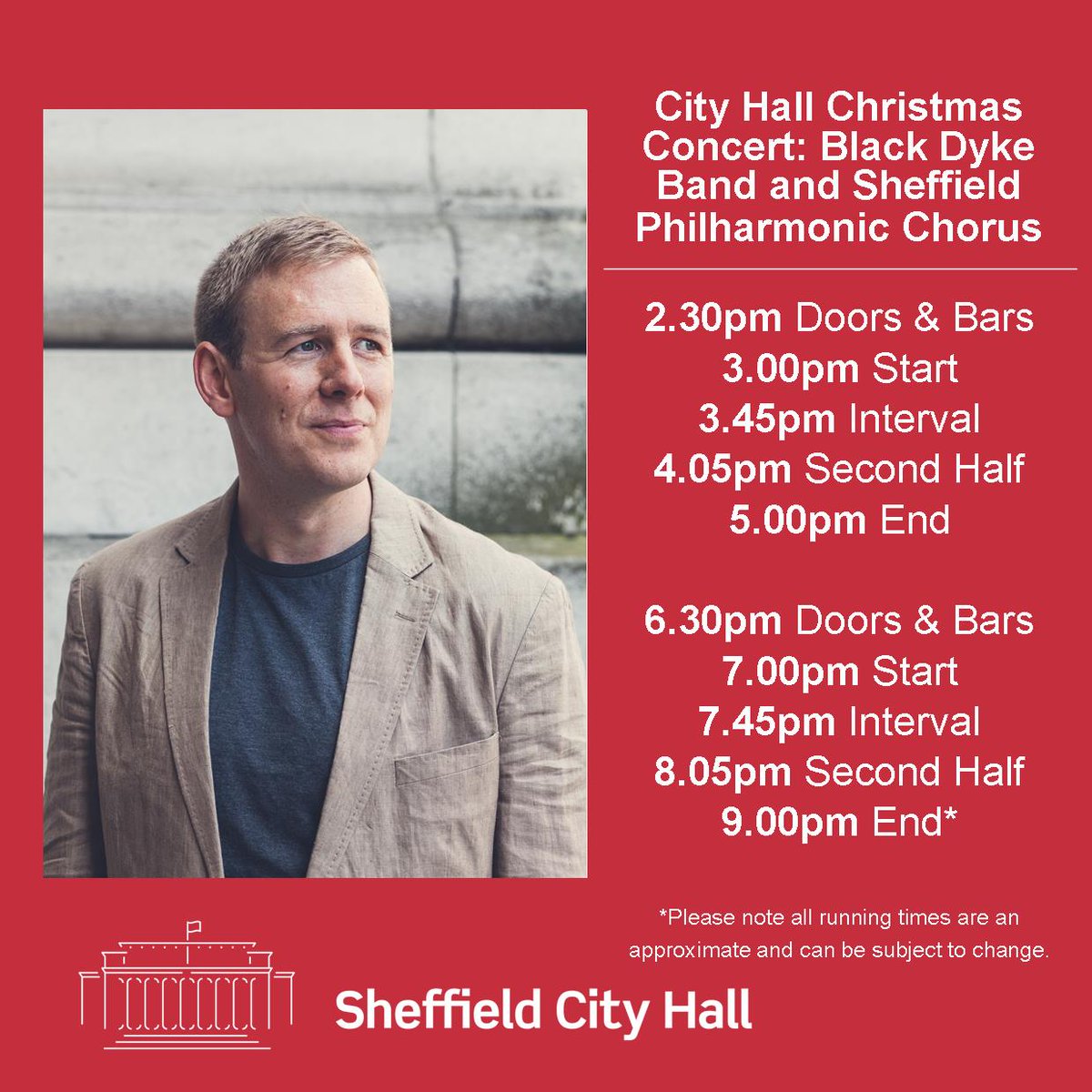 The City Hall Christmas Concert with @blackdyke Band and <a href="/SheffPhilChorus/">Sheffield Philharmonic Chorus</a>  is already setting up ahead of our matinee and evening concert! Here are the running times for both performances, last minute tickets can still be purchased here  goo.gl/Mtnypa