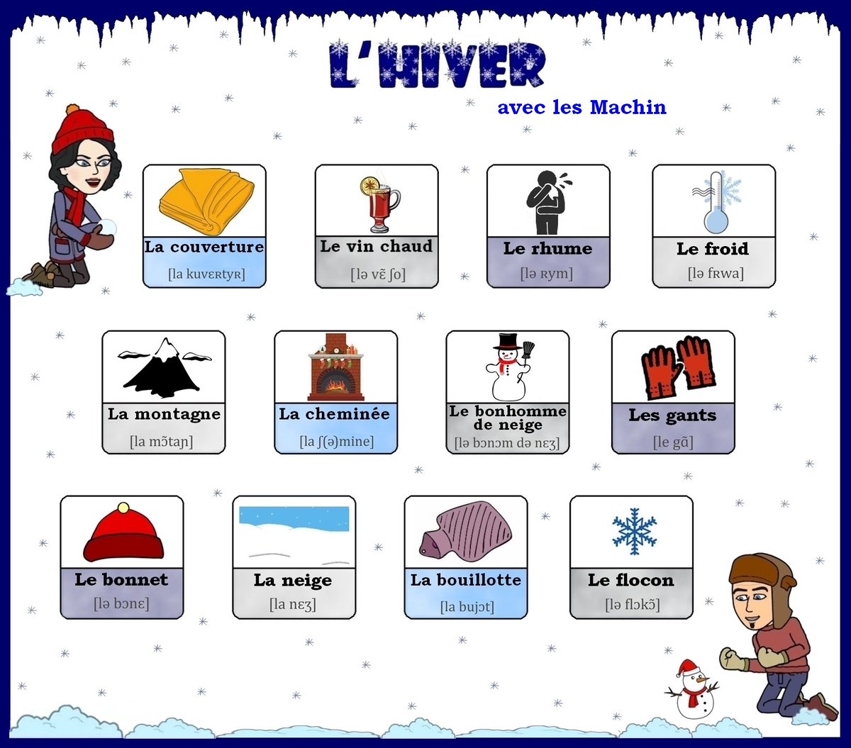 Les_Machin's tweet photo. Winter is coming! 😉❄️❄️❄️
Quelles sont vos activités préférées en hiver ? 😀#basicwords #learnfrench #hiver
#winter #winteriscoming https://t.co/ItKSXHTzTT