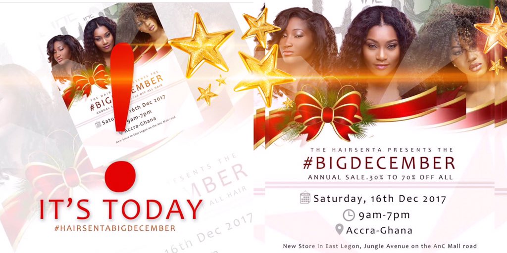 THEHAIRSENTA's tweet photo. #๐
๐ฟ #ITS #ONGOING #ALLSET #ITSTODAY! #HAIRSENTA @THEHAIRSENTA #BIGDECEMBER #BIGDECEMBERSALE #DECEMBER #16TH #EASTLEGON #JUNGLEROAD โจ๐โญ๏ธ#๐ https://t.co/lyI0NZJ8O9