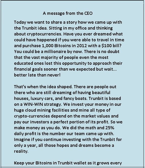 trunbit's tweet image. A Message From Our CEO :